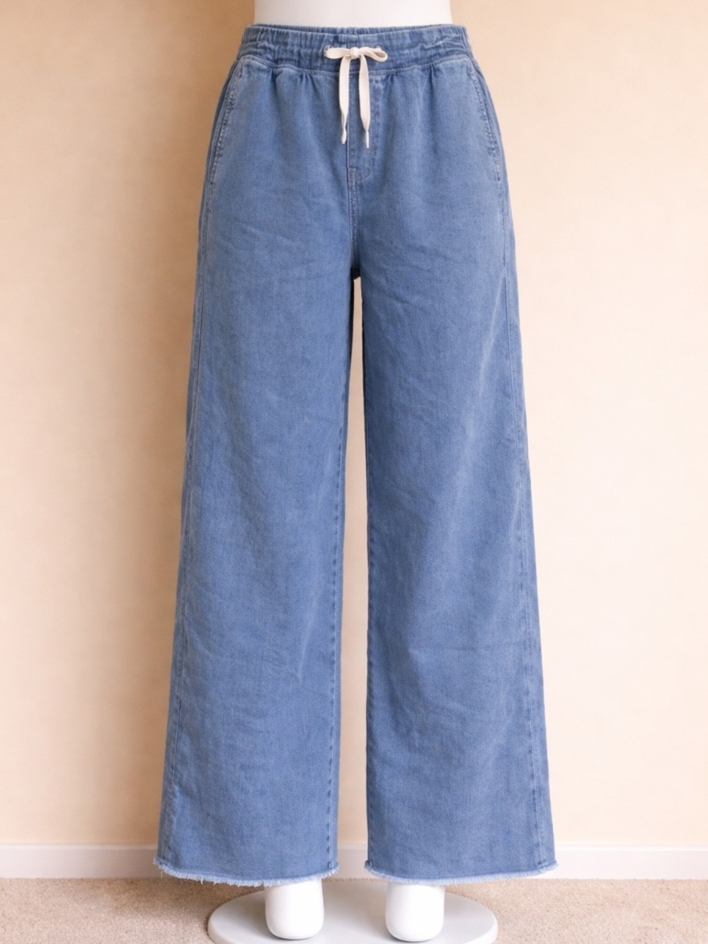 Aerie Light Blue Wide Leg Boot Cut Denim Sweatpants Size L NWT